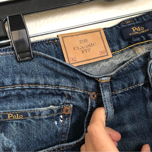 POLO RALPH LAUREN Mens 32x30 The Classic Fit Jeans Whiskered Paint Splash NWT - Picture 6 of 15